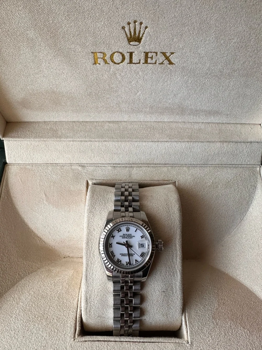 Rolex Silver Stainless Steel Ladies Watch with White Dial